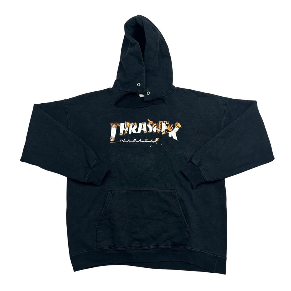 Thrasher Magazine Flame Logo Hoodie Mens Large Black Skateboard Skate Streetwear